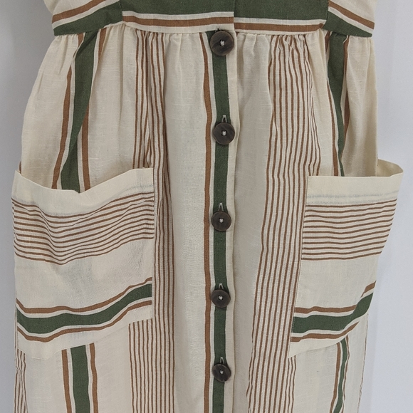 Zara Ecru Striped Rustic Midi Tie Back Sun Dress - Picture 4 of 11